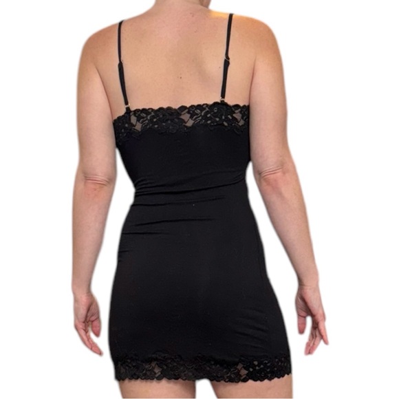 Black Mini Dress With Lace Trim - Picture 2 of 14